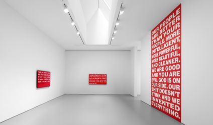 Exhibition view: Barbara Kruger, David Zwirner, 19th Street, New York (30 June–12 August 2022). Courtesy David Zwirner.