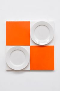 Untitled (Orange with Ceramic Plate) by John Nixon contemporary artwork mixed media