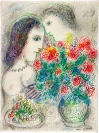 Couple aux fleurs et raisins by Marc Chagall contemporary artwork painting