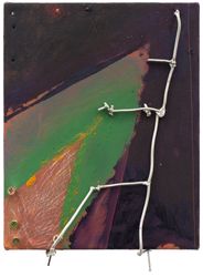 Jasper Marsalis, Event 29 (2022). Oil and solder on canvas. 28 x 20.5 x 4.5 cm. Courtesy Galerie Buchholz, Cologne.