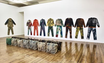 Exhibition view, Sterling Ruby, Work Wear Garment and Textile Archive 2008 - 2016, Sprüth Magers London. Photography © Stephen White