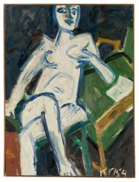 White Nude Near Green Chair by Allan Kaprow Estate contemporary artwork painting, works on paper