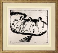 Drei Akte im Wasser (Three nudes in the water) by Ernst Ludwig Kirchner contemporary artwork print