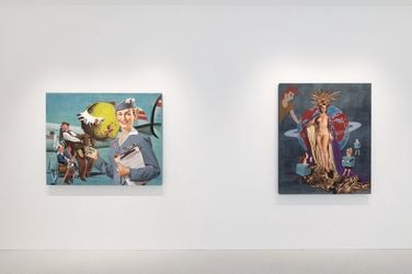 Exhibition view: Jim Shaw, It's After the End of the World, Don't You Know That Yet, Gagosian, London (11 April–18 May 2024). Courtesy Gagosian. Photo: Lucy Dawkins.