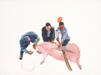 First Cut 第一刀 by Liu Xiaodong contemporary artwork print
