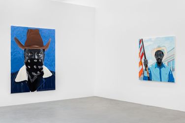 Exhibition view: Otis Kwame Kye Quaicoe, BLACK RODEO Cowboys of the 21st Century, Almine Rech, Brussels (10 March–16 April 2022). Courtesy Almine Rech. Photo: Hugard & Vanoverschelde.
