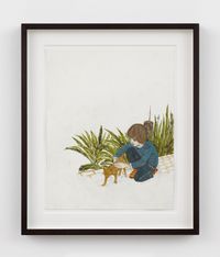 My son petting a cat by Marcel Dzama contemporary artwork painting, works on paper, drawing