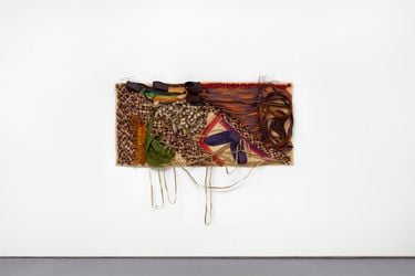 Acaye Kerunen, Wothu Matungtung (Different Movements) (2023). Raffia, hand dyed palm leaves. 160 cm x 200 cm x 15 cm. © Acaye Kerunen. Courtesy Pace Gallery.Image from:Acaye Kerunen Weaves Her Way Back to the Venice BiennaleRead Advisory PerspectiveFollow ArtistEnquire