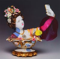 A figural Vase allegorical of “The Selfie by Markus Hanakam & Roswitha Schuller contemporary artwork painting, photography