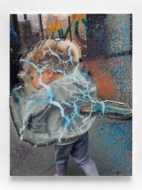 Social Space: Rainbow Signal, Cracked Police Barrier, Boy with Virus Pattern by Seth Price contemporary artwork painting, sculpture, print, mixed media