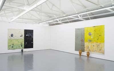 Paulo Nimer Pjota, Synthesis of contradictory ideas, and the plurality of the object as image part 2, 2016, Exhibition view at Maureen Paley, London. Courtesy the Artist and Maureen Paley. © Paulo Nimer Pjota.