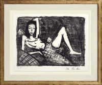 Mädchen auf dem Kanape (Girl on the canapé) by Otto Mueller contemporary artwork print