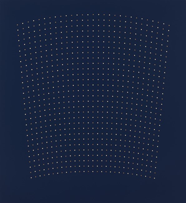 Dark Blue With Two Golds by Tess Jaray contemporary artwork