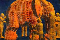 Blind Men and An Elephant (left) by Miao Xiaochun contemporary artwork painting