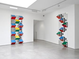 Exhibition view: Daniel Buren, PILE UP: High Reliefs. Situated Works, Lisson Gallery, London (22 September–11 November 2017). Courtesy Lisson Gallery. 