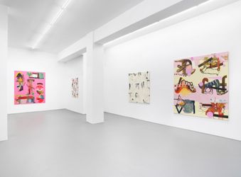 Exhibition view: Fiona Rae, Row Paintings, Buchmann Galerie, Berlin (5 November–22 January 2022). Courtesy Buchmann Galerie.