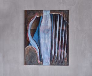 Tsuyoshi Maekawa, Mannaka Tate no Blue (A18) (1964). Oil and burlap on canvas. 162.5 × 130.5 cm. Courtesy Axel Vervoordt Gallery, Hong Kong. 
