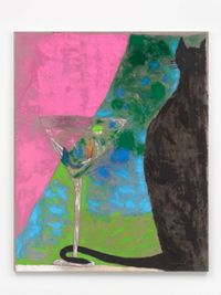 Self-portrait in a Martini Glass with a Black Cat by Jenny Watson contemporary artwork painting, works on paper