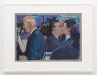 Mayor Pete and husband kiss by Biden at the Presidential Debate by Keith Mayerson contemporary artwork painting, works on paper