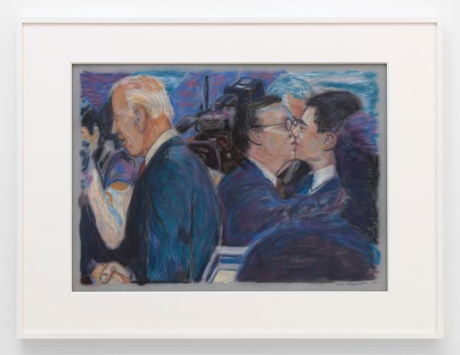 Mayor Pete and husband kiss by Biden at the Presidential Debate by Keith Mayerson contemporary artwork