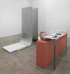 Exhibition view: Nairy Baghramian and Janette Laverrière, Work Desk for An Ambassador's Wife, Marian Goodman Gallery, New York (7 November–20 December 2019). Courtesy Marian Goodman Gallery.