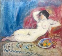 Brune endormie avec un plat de fruits by Charles Camoin contemporary artwork painting, works on paper