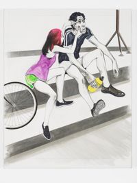 Untitled (2 cyclists, Place of the Octagon of the Noumenon) by Charles Avery contemporary artwork painting, works on paper, drawing