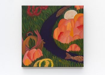 Alyina Zaidi, Moon Safari (2021). Acrylic on canvas. 30 x 30 cm. Courtesy the artist and indigo + madder.Image from:In the Studio With Alyina ZaidiRead Studio VisitFollow ArtistEnquire
