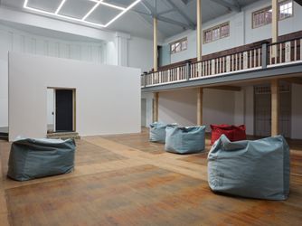 Exhibition view: Michael Stevenson, Waiting for the Other Shoe to Drop: seating proposals for a Grantmaker, Michael Lett, 3 East St (23 June–5 August 2023). Courtesy Michael Lett.