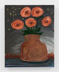 Ranunculus and Handmade Pot in the City at Night Under My Constellation by Nicole Eisenman contemporary artwork painting