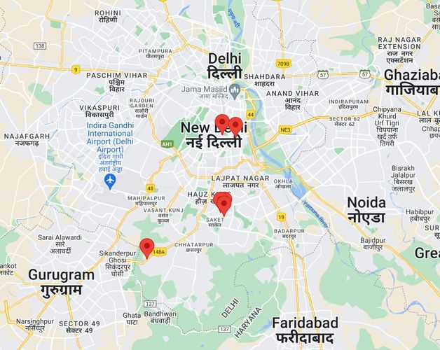 Map of galleres in New Delhi