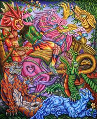 Quién es el dragón, al que el espíritu no quiere seguir llamando señor ni dios? by Miguel Scheroff contemporary artwork painting, works on paper