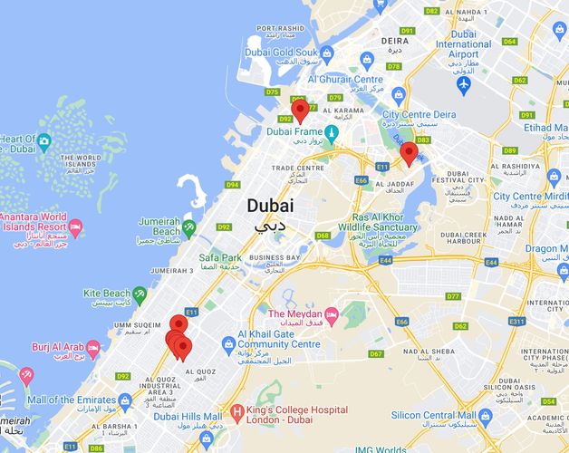Map of galleres in Dubai