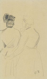 Deux femmes dans un marché by Camille Pissarro contemporary artwork works on paper, drawing