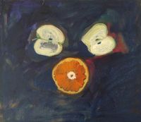 Cut Apple Sliced Orange by Layla Rudneva-Mackay contemporary artwork painting, works on paper