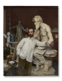 Dominique Jean-Baptiste Hugues (1849–1930) in his Studio by Jean-Joseph Weerts contemporary artwork painting, works on paper