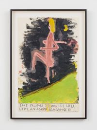 She Runs Down the Hill with Moon by Rose Wylie contemporary artwork painting, works on paper, drawing