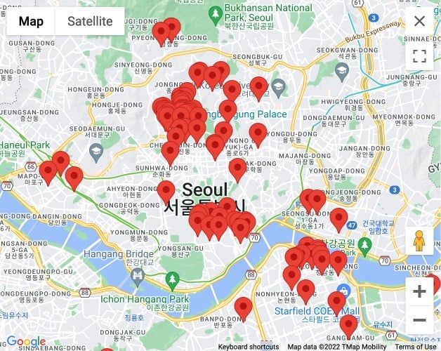 Map of galleres in Seoul