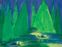 Green Mountains and Rivers by Walasse Ting contemporary artwork painting, works on paper