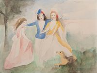 Trois femmes jouant avec un chien by Marie Laurencin contemporary artwork painting
