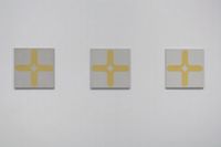 Three naples yellow lines (triptych) by Simon Morris contemporary artwork painting