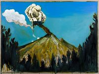 volcano through trees by Billy Childish contemporary artwork painting