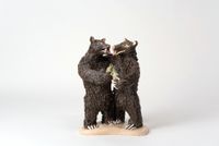 Lache drinks beer with his friends by Ioana Maria Sisea contemporary artwork ceramics