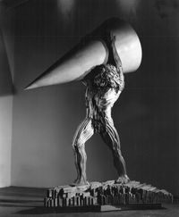 DISCORSI PLATONICI SULLA GEOMETRIA (Uomo con Cono) by Mario Ceroli contemporary artwork sculpture