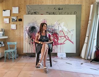 Tracey Emin in her studio in the South of France. Courtesy Xavier-Hufkens, Brussels.