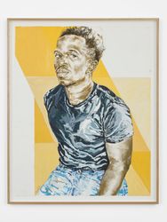 Claudette Johnson, Young Man on Yellow (2021). Pastel and gouache on paper. 152.8 x 122 cm. © Claudette Johnson. Courtesy the artist and Hollybush Gardens, London. Photo: Andy Keate.Image from:Claudette Johnson is Still HereRead Advisory PerspectiveFollow ArtistEnquire