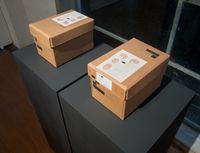 Decommissioned skull boxes, National History Museum, London by Daniel Boyd contemporary artwork installation