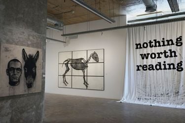 Exhibition View: Sadik Kwaish Alfraji, Charcoal, Ink and a Donkey, Galerie Tanit, Beyrouth (11 April–16 May 2024). Courtesy Galerie Tanit, Beyrouth/Munich.