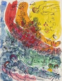 Amoureux à l'arc en ciel by Marc Chagall contemporary artwork painting, works on paper