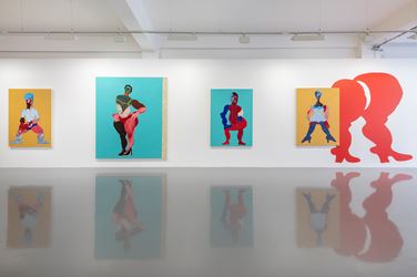 Exhibition view: Tschabalala Self, Thigh High, Pilar Corrias (2 October–9 November 2019). Courtesy the artist and Pilar Corrias, London. Photo: Damian Griffiths.